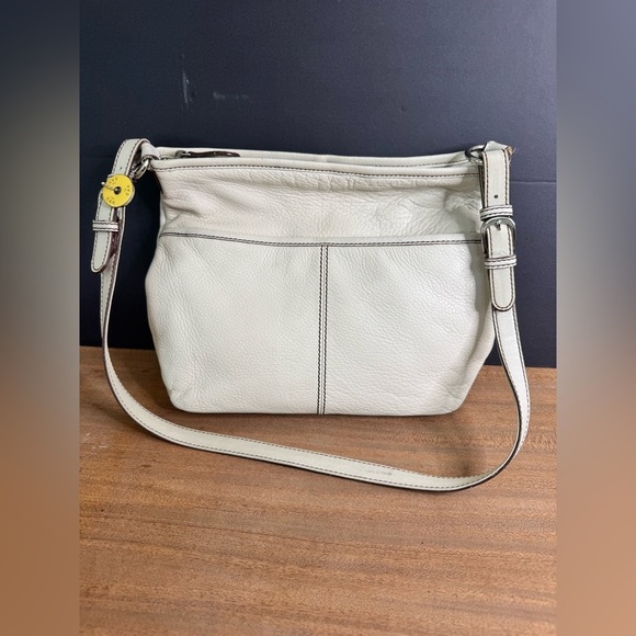 Vintage 90’s The Sak Leather Ivory Floral Lined Adjustable Strap Shoulder Bag - Picture 2 of 15